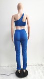 Sleeveless One Shoulder Crop Top And Stacked Pant 2PCS Set