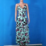Leopard Print Cami Ruffle Long Dress