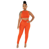 Rib Tank Crop Top and High Waist Fitted Pants 2PCS Set