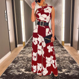 Floral Print Sleeveless Turtleneck Jumpsuit