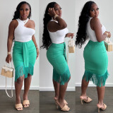 Tank and Irregular Tassel Skirts 2PCS Set