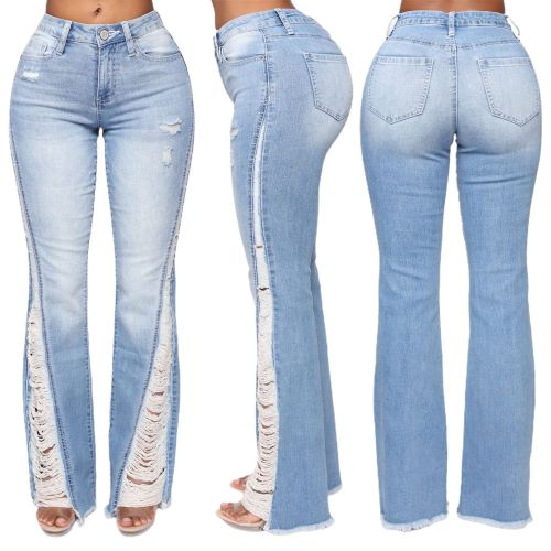 Plus Size Lt-Blue Ripped Jeans with Pocket