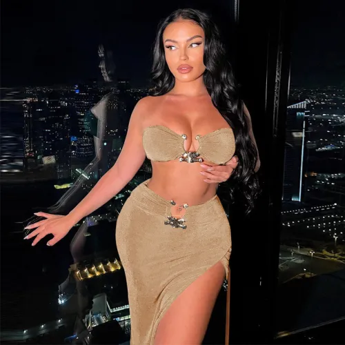 Bandeau Top and Silt Long Dress 2PCS Set