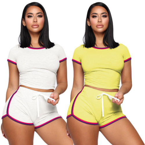 Short Sleeves O-Neck Top and Drawstring Shorts 2PCS Set