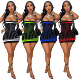 Ladies Striped Print Cami Bodycon Mini Dress