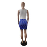 White Sleeveless Bodysuit and Print Mini Skirt 2PCS Set