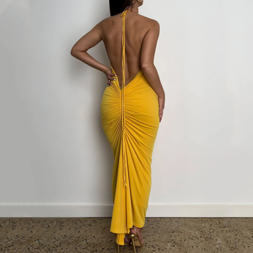Hater Backless Scrunch Solid Maxi Dress