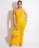 Crochet Fringed Cami Beach Maxi Dress
