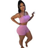 Cami Crop Top and Shorts Pink Ribbed Bodycon 2PCS Set