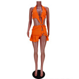 Orange Hollow Out Ruffle Dress with Pantie 2PCS Set