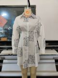 Long Sleeve Letter Print Turndown Collar Blouse Dress
