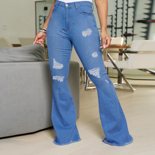 Slim Fit Ripped High Waist Flare Jeans