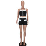 Black and White Contrast Cami Top and Shorts Two Pieces