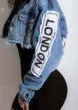 Long Sleeve Patch Short Denim Jacket with Pocket