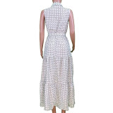Sleeveless Belted Print Long Dress