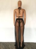 Shiny Cami Halter Bikini and Mesh Skirt 3PCS Set