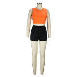Orange Tank Top and Black Shorts 2PCS Set