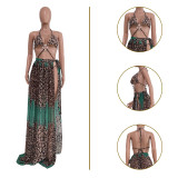 Leopard Print Lace Up Cami Swimsuit with Cover-Up 2PCS Set