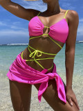 Lace Up Cami Halter Bikini and Cover-Up 3PCS Set