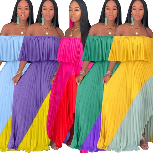 Patchwork Irregular Maxi Pleated Dress