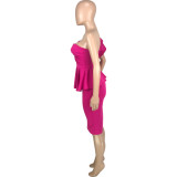 One Shoulder Ruffle Twist Slit Slim Midi Dress