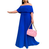 Off Shoulder Ruffle Pleated Party Maxi Dress