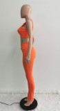 Rib Tank Crop Top and High Waist Fitted Pants 2PCS Set