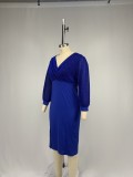 Shiny 3/4 Sleeve Plus Size Slim Bodycon Office Dress