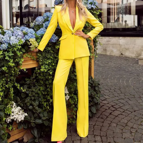 Long Sleeve Turndown Collar Blazer and Pants 2PCS Set