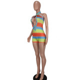 Halter Colorful Striped Low Back Sexy Rompers