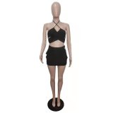 Cami Halter Crop Top and Lace Up Skirt 2PCS Set