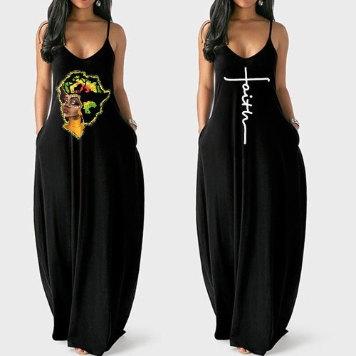 Print Black Cami Loose Long Dress