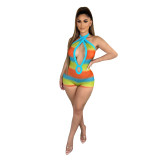 Halter Colorful Striped Low Back Sexy Rompers