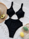 Black O-Ring Hollow Out One Piece Swimsuit
