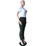 Solid Color Knotted Tight Pants With Belt