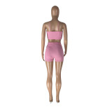 Cami Crop Top and Shorts Pink Ribbed Bodycon 2PCS Set