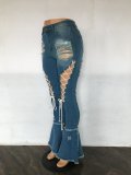 Ripped Lace Up Flare Jeans