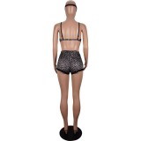 Leopard Print Lace Bra and Shorts with Eyeshade 3PCS Set