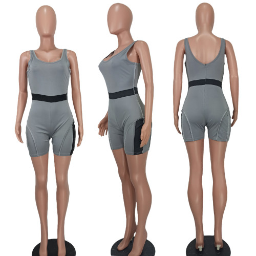 Contrast Panel Tight Sports Rompers