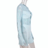 See Through Blue Mesh Patchwork Cutout Rompers