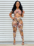 Print Strapless Crop Top and Tight Pants 2PCS Set