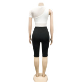 See Through Mesh Hollow Out Short Bodysuit & Contrast Shorts 2PCS Set