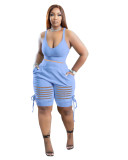 Tank Crop Top and Hollow Out Shorts 2PCS Set