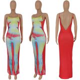 Elegant Print Backless Cami Maxi Dress