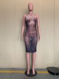 Print One Shoulder Translucent Cami Midi Dress