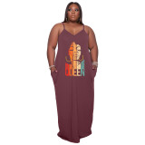 Plus Size Cami Loose Sleeveless Print Maxi Dress