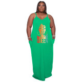 Plus Size Cami Loose Sleeveless Print Maxi Dress
