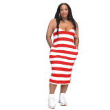 Plus Size Cotton Blend Striped Cami Dress