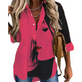 Print Button Open Long Sleeves Blouse