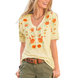Short Sleeve Embroidery Loose Shirt